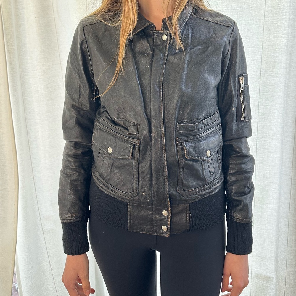 Italian black leather motorcycle jacket